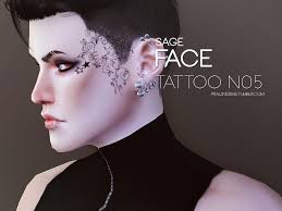 Gypsy face in heart frame with dagger tattoo on thigh. Pralinesims Sage Face Tattoo N05
