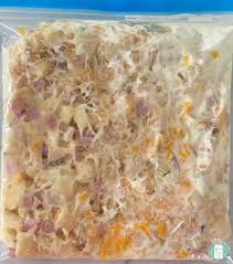 Reduce heat to low and stir in worcestershire sauce, tabasco, salt, pepper, italian seasoning, 1 ½ cups monterey pepper jack cheese, and thawed peas. Ham And Potato Casserole Freezer Meal Freezer Meals 101