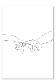 This Drawing Depicts Two Hands With Their Pinky Fingers Holding Together Drawn In One Continuous Modern Canvas Painting Wall Art Canvas Painting Line Drawing