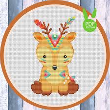 Cute winter deer round cross you can also get this pattern in new interactive format for your smartphone and smoothly navigate your pattern and track your stitching progress. Boho Cross Stitch Deer Cross Stitch Pattern Pdf Art Collectibles Cross Stitch Safarni Org