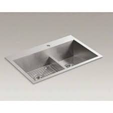 Find and buy replacement parts online. Kohler Vault 33 Double Bowl Offset 18 Gauge Stainless Steel Kitchen Sink With Smart Divide With Single Faucet Hole K 3838 1 Na Drop In Or Undermount Installation 9 Inch Bowl Kitchenfaucets Com
