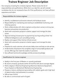 Trainee Engineer Job Description | Velvet Jobs