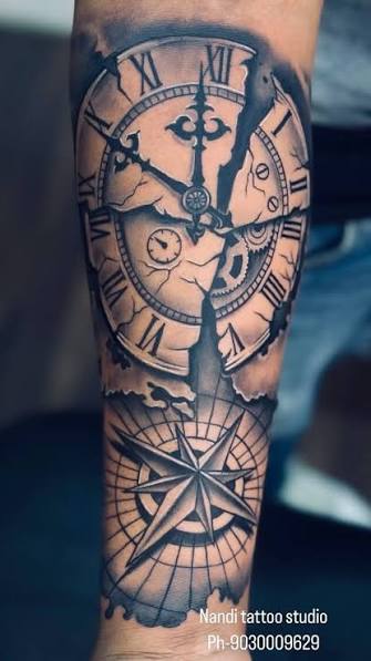 Half Compass Half Clock Tattoo