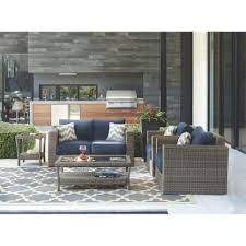Home Decorators Collection Naples Grey 4 Piece All Weather Wicker Patio Deep Seating Set With Navy Cushions Patio Furniture Sets Deep Seating Patio Cushions