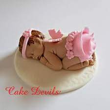 Baby Girl Baby Shower Decorations Fondant Sleeping Baby Etsy Bolo Aniversario Infantil Bonecos De Biscuit Bolo Rustico