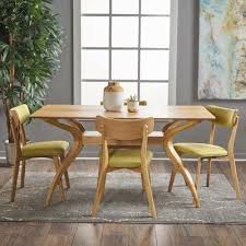 Complete your dining room or kitchen with a modern dining table. Corrigan Studio Taurean 5 Piece Dining Set Upholstery Color Green Tea Finish Natural Oak Solid Wood Dining Set Rectangle Dining Set Modern Dining Room