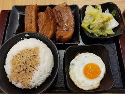 pork belly with rice, and the sides