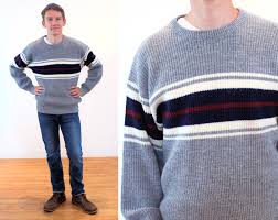 90s Gray Striped Sweater Xl Vintage Mod Knit Le Etsy