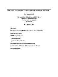 A meeting agenda is a vital element of a meeting and must be carefully prepared beforehand. Editable Annual General Meeting Agenda Template 8 Free Templates In Annual Board Meeting Age Agenda Template Meeting Agenda Template Meeting Agenda