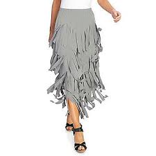 Kate Mallory Stretch Knit Elastic Waist Fringed Tiered