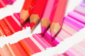 Red And Pink Colored Pencils And Color Chart Of All Colors