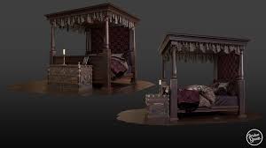 Hand carved medieval canopy bed: Artstation Victorian Four Poster Bed Jordan Spinks