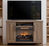 Style Selections 48-in W Brown Walnut Free standing Infrared quartz Flat  wall Electric Fireplace with Remote Control Included