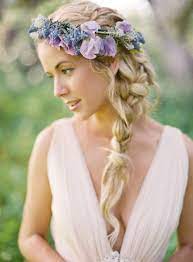 Boho Side Braid With A Floral Crown Wedding Hair Braided Hairstyles For Wedding Trendy Wedding Hairstyles Flowers In Hair