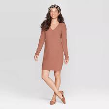 Women S V Neck Long Sleeve Sweater Dress A New Day Target Long Sleeve Sweater Dress Sweater Dress Women Sweater Dress