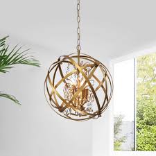 Shop Benita Yellow Ish Gold 4 Light Metal Globe Crystal Chandelier N A Overstock 24031394