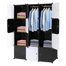 Storage cabinet with hanging rod. 12 Cube Organizer Stackable Plastic Cube Storage Shelves Design Multifunctional Modular Closet Cabinet With Hanging Rod Black And White