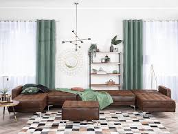 Red accent wall, darker taupe accent wall, tan (all other) walls, green in the dining room, dark brown/chocolate leather. 6 Seater U Shaped Modular Faux Leather Sofa With Ottoman Brown Aberdeen Furniture Lamps Accessories Up To 70 Off Avandeo Online Store