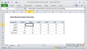 Excel Formula Cash Denomination Calculator Exceljet
