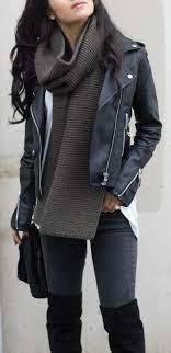 Black Leather Jacket Dark Turtleneck Black Otk Boots Fashion Fall Outfits Winter Fashion