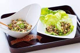 Chicken Lettuce Wraps With Jicama Recipe On Food52 Recipe Jicama Recipe Jicama Lettuce Wraps