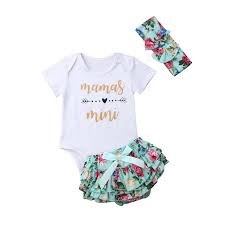 Newborn Baby Girls Clothes Daddy Mommy Outfit Rompers Ruffel Pants Shorts Headband 3pcs Clothing Set