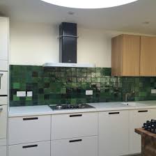 Ikea Marsta Handleless Kitchen With Green Tiles Handleless Kitchen Grey Vinyl Flooring Green Tile