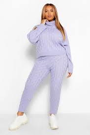 Elasticated waist, cable knit design and skin fit style. Women S Plus Cable Knitted Jumper And Jogger Lounge Set Boohoo Uk