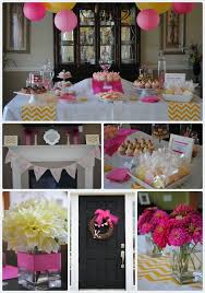 Baby Shower Dessert Table And Favors Idea Pink And Yellow Chevron Plus Vanilla Bean Cupcake Recipe Baby Shower Desserts Baby Shower Dessert Table Baby Shower
