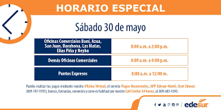 Edesur empresa distribuidora sur socied. Edesur Dominicana Ø¹ÙÙ ØªÙÙØªØ± Horario Especial Sabado 30 De Mayo Serviciosedesur Horarioespecialedesur
