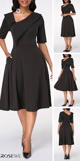 Hot Sale Free Shipping Skew Neck Black Half Sleeve Black Chic Fashion Women Su African Print Fashion Dresses African Fashion Dresses Women S Fashion Dresses