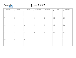 2019 calendar printable and blank calendar templates are available here for download. June 1992 Calendar Pdf Word Excel