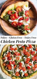 This Simple Chicken Pesto Pizza Starts With The Perfect Quick And Easy Paleo Pizza Crust Topped W Dairy Free Recipes Dinner Dairy Free Lunch Dairy Free Dinner