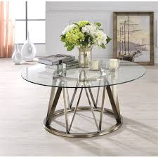 Martini clear glass round coffee table antique gold. Acme Perjan Round Glass Top Coffee Table In Antique Brass 84485