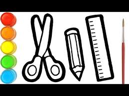 Menggambar Dan Mewarnai Peralatan Sekolah Gunting Pensil Penggaris Untuk Anak Anak Youtube