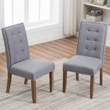 Amazon Com Merax Set Of 2 Stylish Tufted Upholstered Fabric Dining Chairs With Nailhead Detail And Solid Fabric Dining Chairs Dining Chairs Upholstered Fabric