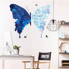 Wall sticker bedroom butterfly wall decor. Amazon Com Blue Butterfly Wall Sticker To Be Happy Inspirational Quotes Wall Decals Big Animal Wall Art Peel And Stick Wallpaper For Bedroom Living Room Office Wall Decor Kitchen Dining