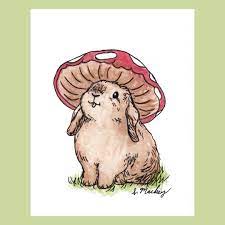 Mushroom Bunny Print Cottagecore Decor Cute Meme Watercolor - Etsy Nederland