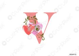 China rose love shape letter.double headed. Floral Alphabet Letter V With Two Hearts Monogram Initials For Stock Vector Crushpixel