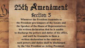It also provides for the temporary transfer of the president's powers and duties to the vice president, either on the initiative of the president alone or on the initiative of the vice presiden Pelosi To Introduce Legislation Related To The 25th Amendment