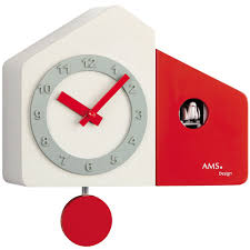 Ams 7396 Wanduhr Kuckucksuhr Quarz Mit Pendel Holzgehause Weiss Und Rot Lackiert Kuckucksuhren Uhrentisch Wanduhren