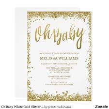 Oh Baby White Gold Glitter Baby Shower Invitation Zazzle Co Uk Glitter Baby Shower Invitations Gold Glitter Baby Shower Glitter Baby Shower