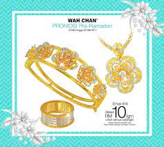 Kami menjual barang kemas dan cincin permata dengan harga mampu milik design exclusive dan trendy. Wah Chan Gold Jewellery Rm10 For Gold 916 Free Wash Service Check 18 22 May 2017