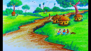 How To Draw A Village Scenery Step By Step Very Easy By Oil Pastel And Village Scene Drawing Oil Pastel Art Village