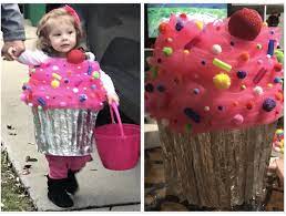 Halloween Diy Cupcake Costume I Used A Lampshade Suspenders Pencil Grippers Pom Poms Tin Foil Bat Cupcake Halloween Costumes Cupcake Costume Diy Cupcakes