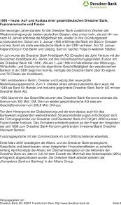 Mai 2009 eine großbank mit sitz in frankfurt am main, deren wurzeln bis in das jahr 1872 zurückreichten. Die Dresdner Bank Historischer Uberblick Pdf Kostenfreier Download