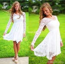 Discount Short Casual Country Wedding Dresses With Long Sleeves Knee Length Full Lace Wedding Gowns Short Beach Bridal Dress 2019 Christian Wedding Gowns Design Bridal Dresses 2017 Casual Wedding Dress Wedding