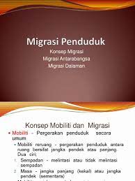 Migrasi dijelaskan lengkap mengenai pengertian, jenis, penyebab, penanggulangan apabila terjadi migrasi berlebihan, serta migrasi terbesar. Konsep Dan Takrifan Migrasi Penduduk San Kalop