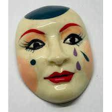 Vintage Lucite plastic painted clown brooch pin