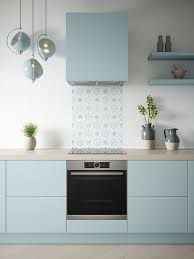 Splashbacks offer a modern, clean and visually appealing approach to kitchen. House Beautiful Heritage Sky Blue Self Adhesive Glass Splashback Splashback
